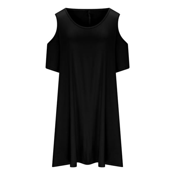qILAKOG Summer Plus Size Dresses for Women Beach Solid Color T Shirts Sundress Short Sleeve Off Shoulder Casual Loose Tank Dress Women's Summer Crewneck Swing Sundress Fit & Flare Flowy Maxi Dress