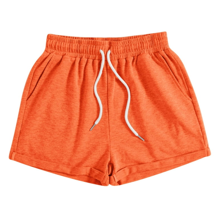 qILAKOG Sweat Shorts Womens Casual Athletic High Waisted Shorts Comfy Lounge Workout Shorts Summer Baggy Shorts with Pockets Orange M Orange