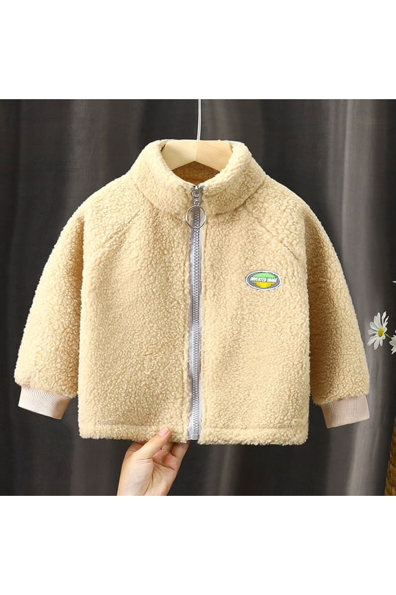 Toddlers Boys Girls Sherpa Fleece Zip Jacket Children's Teddy Fleece Top Zipper Jacket With Flannel Double-Sided Fleece Top Jacket Beige 8 Years