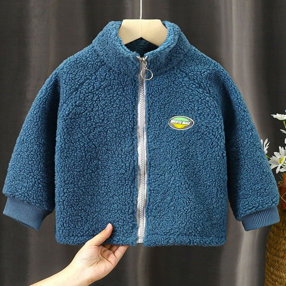 qILAKOG Toddlers Boys Girls Sherpa Fleece Zip Jacket Children's Teddy Fleece Top Zipper Jacket With Flannel Double-Sided Fleece Top Jacket Blue 3 Years