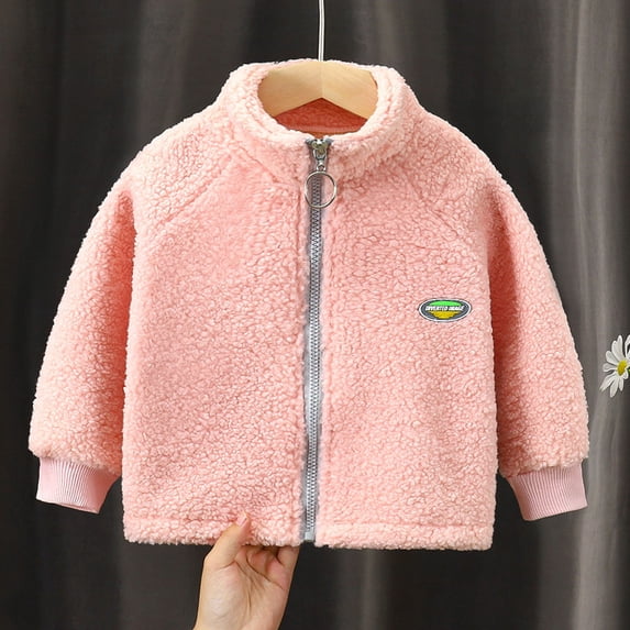 qILAKOG Toddlers Boys Girls Sherpa Fleece Zip Jacket Children's Teddy Fleece Top Zipper Jacket With Flannel Double-Sided Fleece Top Jacket Pink 9 Years