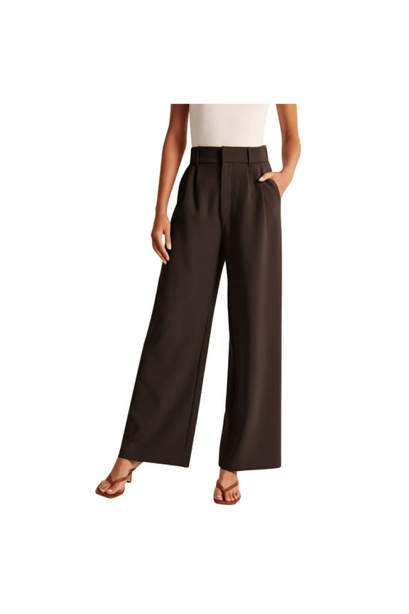 Wide Leg Pants for Women High Waisted Business Casual Pants Work Women's Fashion High Waist Wide Leg Pants Solid Color Versatile Casual Suit Pants Brown S