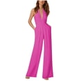 thumbnail image 1 of qILAKOG Women Casual Sleeveless Jumpsuits Loose Wide Leg Pant Romper Women's Solid Color Sexy Sleeveless Neck Hanging Pocket Loose Bodysuit Hot Pink XXXL, 1 of 6