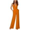thumbnail image 1 of qILAKOG Women Casual Sleeveless Jumpsuits Loose Wide Leg Pant Romper Women's Solid Color Sexy Sleeveless Neck Hanging Pocket Loose Bodysuit Orange S, 1 of 5