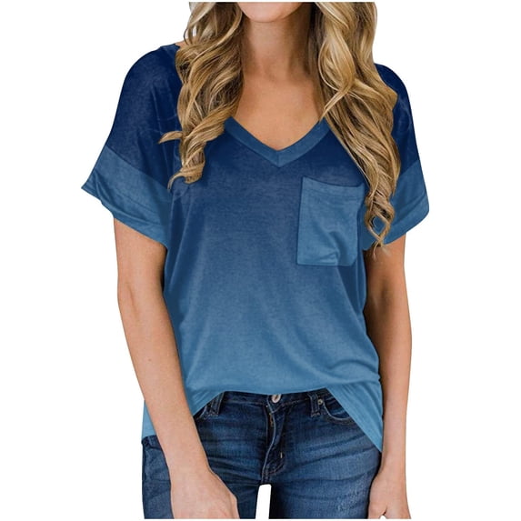 qILAKOG Women Casual Top Blouse Print Short Sleeves V Neck Loose Fit Pocket,Ladies Lounge T-Shirts Clearance Cheap Trendy,Female Basic Blouses & Shirts,Tank Tops,Tees Shirts,XL