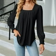 thumbnail image 1 of qILAKOG Women Loose Shirts Womens Square Neck Long Sleeve Pleated Hem Shirt Top Women Autumn Long-Sleeve T-Shirt Ladies Fall Pullovers Blouses Women's Casual Tops , Black&M, 1 of 4