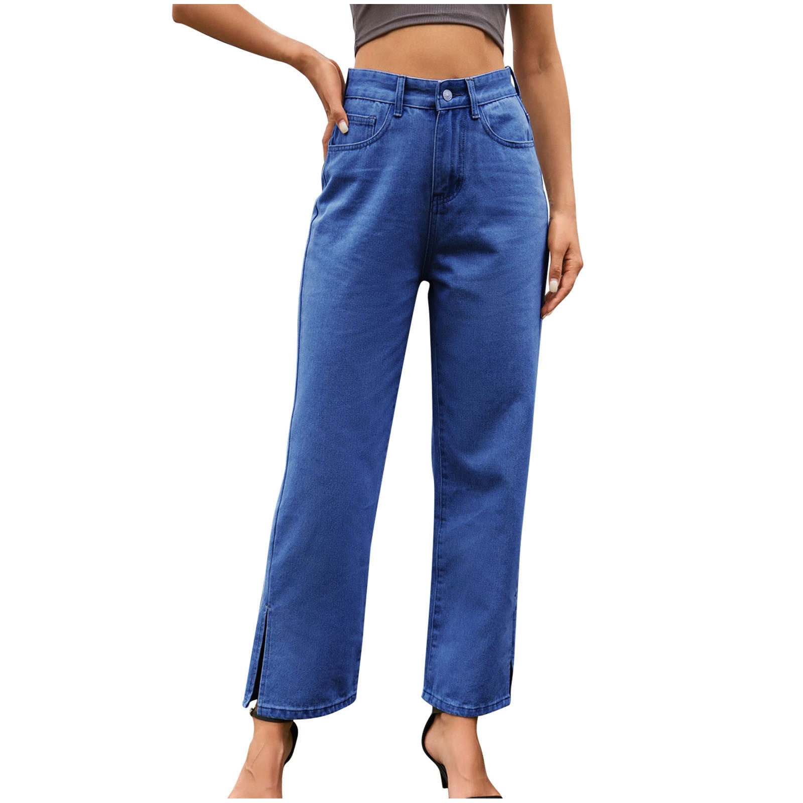 qILAKOG Women's Casual Boyfriend Jeans High Rise Denim Pants with Pocket  Spring And Summer New Women's Button Split Solid Fashion Casual Jeans Pants  Light Blue S