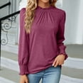 thumbnail image 1 of qILAKOG Women's Casual Tops Womens Solid Mock Neck Long Sleeve Ladies Fall Crewneck Pullovers Blouses Shirt Top Women Autumn Round-Neck Long-Sleeve T-Shirt, Wine&S, 1 of 4