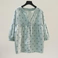 thumbnail image 1 of qILAKOG Button Down Shirts for Women Fall 3/4 Sleeve Womens V Neck Short Sleeve Casual Cardigan Tees Shirts Blouses Tops Women's Solid Fashion Blouse Loose Fitting Top, Green&XXL, 1 of 7