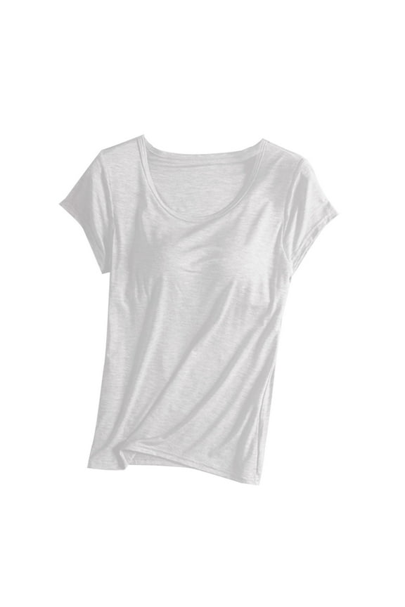 Women's Cotton Top with Shelf Bra Short Sleeve Basic Cami Tank Tops Womens Stretch Cotton With Built-In Shelf Bra Sports Shirts for Women Removable Padded Fitness Workout Running Yoga Tops