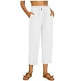 thumbnail image 1 of qILAKOG Women's Crop Capri Pant Casual Linen Pants Women's Cotton Linen Loose Drawstring Belt Casual Wide Leg Pants White L, 1 of 5