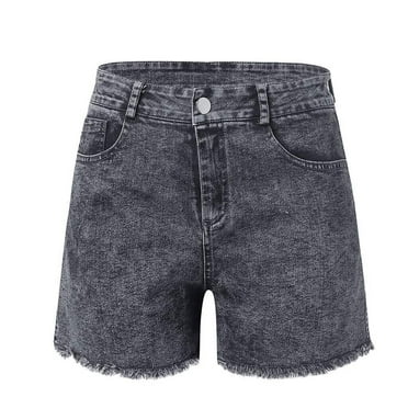 qILAKOG Women's Jean Shorts 5" Elastic High Waist Straight Leg Button Zip with Pocket Shorts Jeans for Women Casual Hot Denim Shorts for Summer Slim Fit,S
