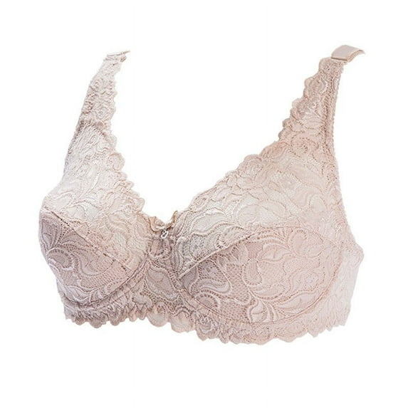 qILAKOG Women's Lace Sexy Push-up Bra Womens Pure Comfort Wireless Longline Bralette Full-Coverage Hollow T-shirt Bras for Everyday Comfort Daily Bra Beige Size S