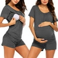 thumbnail image 1 of qILAKOG Women's Maternity Nursing Tops Summer Two Piece Suits Short Sleeve Round Neck Breastfeeding Shirt Pregnancy Clothes Breastfeeding Tee Shirts For Women Double Layer Pregnancy Shirt Pajamas Set, 1 of 6