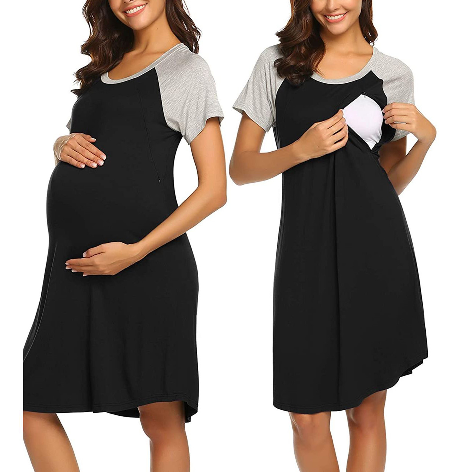 qILAKOG Women's Nursing Nightgown Maternity Dress Breastfeeding Gown