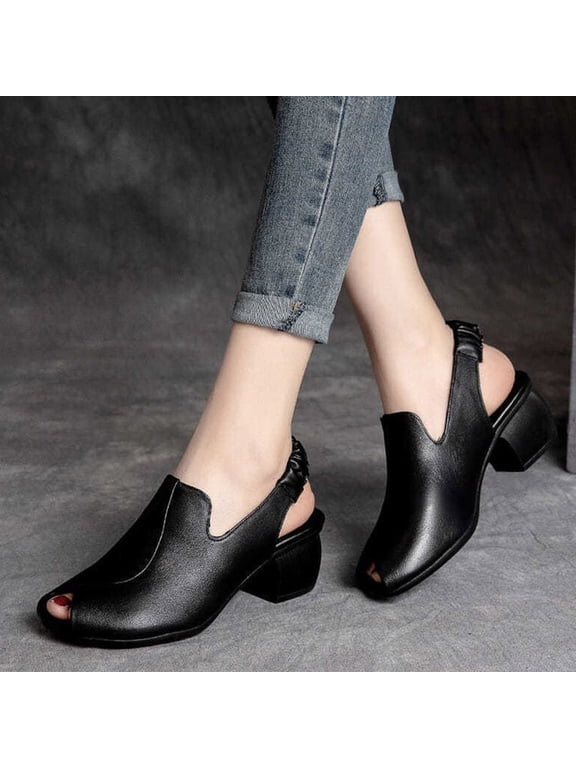 Women's Peep Toe Chunky Stacked Heel Ankle Sandal New Summer Retro Thick Heel Women's Shoes Comfortable Outwear Open Toe Sandals, 6.5&Black