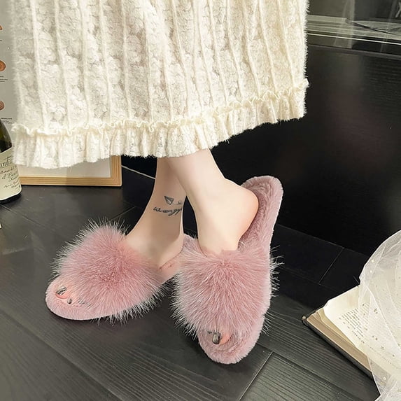 qILAKOG Women's Plus Size Fleece Lined Warm House Slippers, Soft Comfort Slip On Indoor Footwear, Non Slip Cushioned Sole Cozy Winter Home Shoes Pink 9-9.5