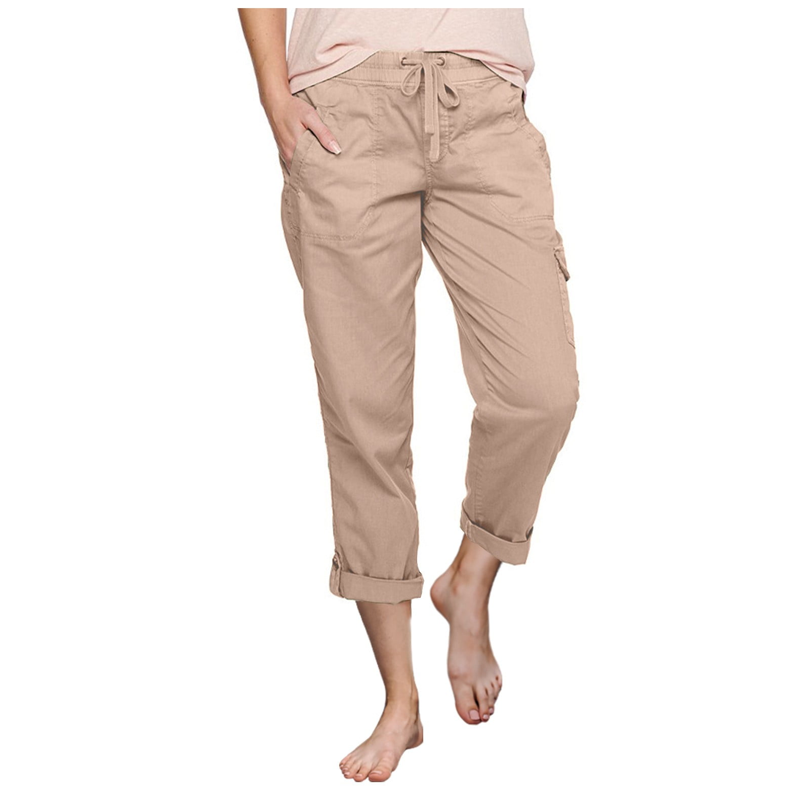 qILAKOG Women s Relaxed Fit Cargo Capri Pant Women s Fashion Casual Solid Color High Waist Cargo Pants A Line Loose Wide Leg Pocket Quick Drying Long Pants Army Green XL Walmart