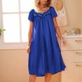 thumbnail image 1 of qILAKOG Women's Satin Silk Pleated Nightgown Loose Sleepwear Printed Nightshirt Short Sleeve Sleep Dress Blue Free Size, 1 of 5