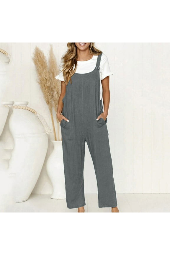 Women's Sleeveless Cotton Wide Leg Overall, Size M