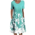 thumbnail image 1 of qILAKOG Women's Summer Dress Casual Flower Print Round Neck Pleated Short Sleeve Dress Leisure Tunic Plus Size Maxi Skirts, 1 of 6