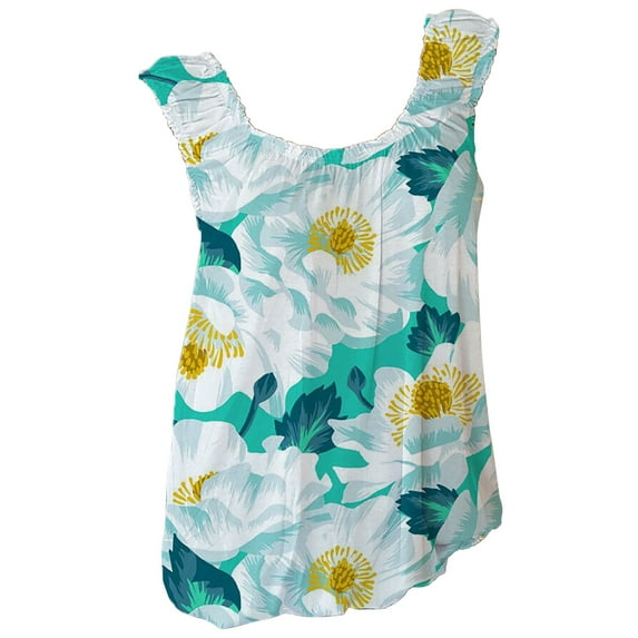 qILAKOG Women's Summer Flower Print Petal Elastic Shoulder Straps Tank Tops Loose Square Neck Jacquard Sleeveless Vest Shirts Casual Suspenders Cotton Basic Tunic Plus Size Blouse Pullover