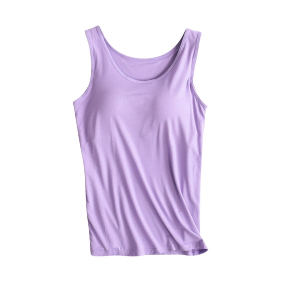 qILAKOG Women's Tank Top with Shelf Bra Adjustable Wider Strap Camisole Scoop Neck Basic Tanks Womens Stretch Cami Padded Sports Bra for Women Racer Back Tank Top Longline Workout Yoga Bra Casual Tops