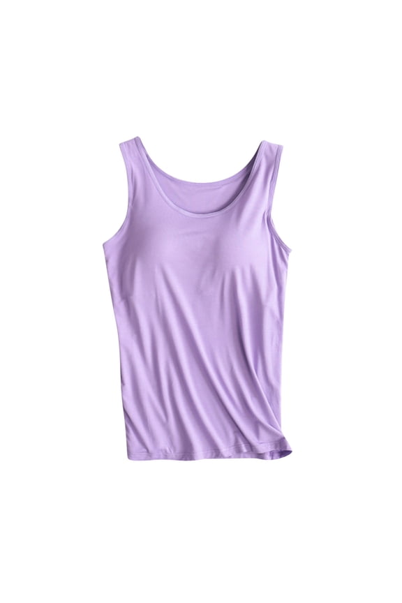 Women's Tank Top with Shelf Bra Adjustable Wider Strap Camisole Scoop Neck Basic Tanks Womens Stretch Cami Padded Sports Bra for Women Racer Back Tank Top Longline Workout Yoga Bra Casual Tops