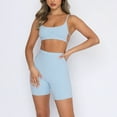 thumbnail image 1 of qILAKOG Women's Workout Sets Backless Tank 2 Piece Seamless High Waist Gym Outfit Yoga Shorts Sets Two Piece Outfits for Women Sleeveless V Neck Biker Shorts Set, L&Light Blue, 1 of 8