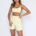 thumbnail image 1 of qILAKOG Women's Workout Sets Backless Tank 2 Piece Seamless High Waist Gym Outfit Yoga Shorts Sets Two Piece Outfits for Women Sleeveless V Neck Biker Shorts Set, S&Khaki, 1 of 8