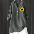 thumbnail image 1 of qILAKOG Womens Casual Button Down Blouses V Neck Long Sleeve Graphic Tops Cute Relaxed Fit Shirts Tunic Tops for Women Cotton And Linen Tops Blouses Casual T-Shirt, Gray&XXL, 1 of 4