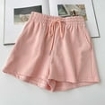 thumbnail image 1 of qILAKOG Womens Comfy Drawstring Elastic Waist Pocketed Loose Relaxed Fit Shorts Plus Size Women's Mid-Rise Slim Drawstring Shorts Summer Beach Lightweight Pure Color Casual Lightweight Shorts, 1 of 4
