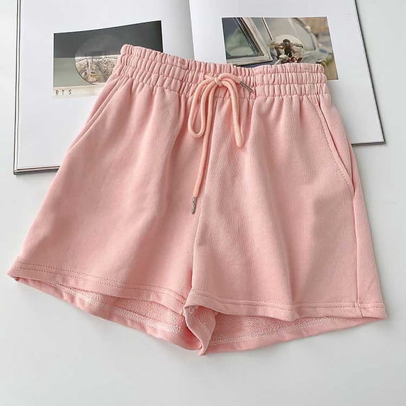 qILAKOG Womens Comfy Drawstring Elastic Waist Pocketed Loose Relaxed Fit Shorts Plus Size Women's Mid-Rise Slim Drawstring Shorts Summer Beach Lightweight Pure Color Casual Lightweight Shorts