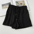 thumbnail image 1 of qILAKOG Women's Workout Shorts Summer Casual Elastic High Waisted Wide Leg Beach Cute Short Pants Womens Solid Cotton Linen Shorts Ladies Shorts with Pocket, XXL&Black, 1 of 4