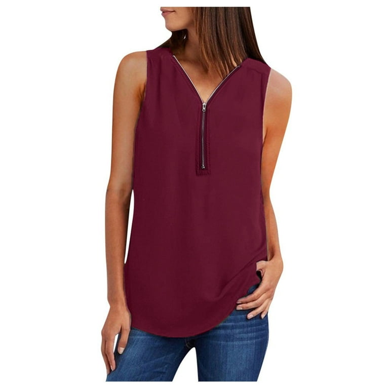Casual Solid Zipper V Neck Tops Casual Solid Zipper V Neck Tops