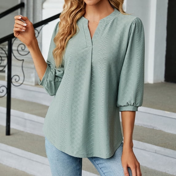 qILAKOG Womens Tops Womens Tops 3/4 Length Sleeve Crewneck Cute Shirts Casual Print Trendy Tops T Shirt Summer Blouses Ladies Basic Short Sleeves Summer T Shirt Tops, Green&XL