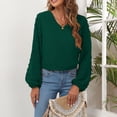 thumbnail image 1 of qILAKOG Womens Tops Autumn Top for Women Chiffon Long Sleeve V Neck Solid Blouse Shirts Ladies 2024 Spring Bubble Sleeves Dressy Casual Tshirts Women's Casual Tops for Work, Green&M, 1 of 4
