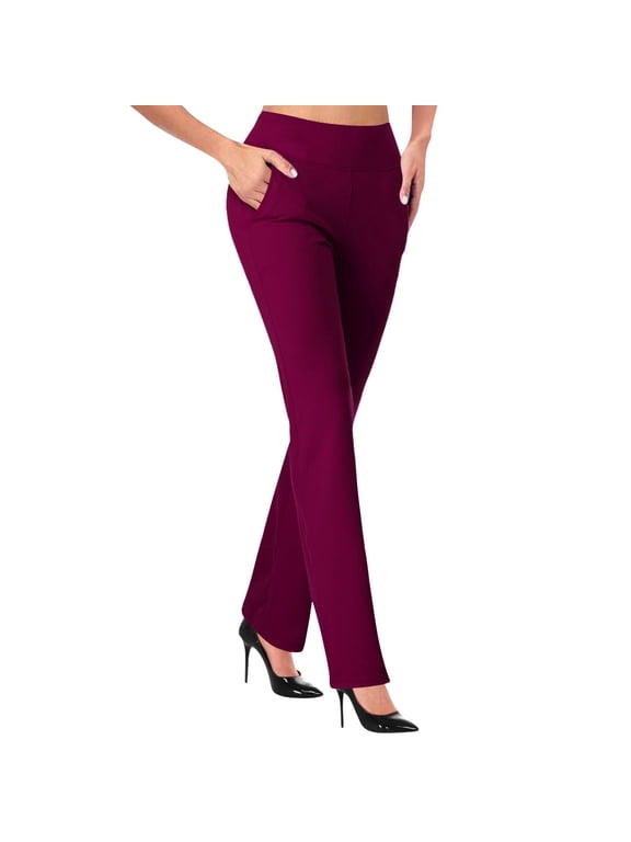 Work Pants For Women, Women's Fashion Casual Temperament Solid Color Knitted Micro Pull Slim Flare Trousers Wine M