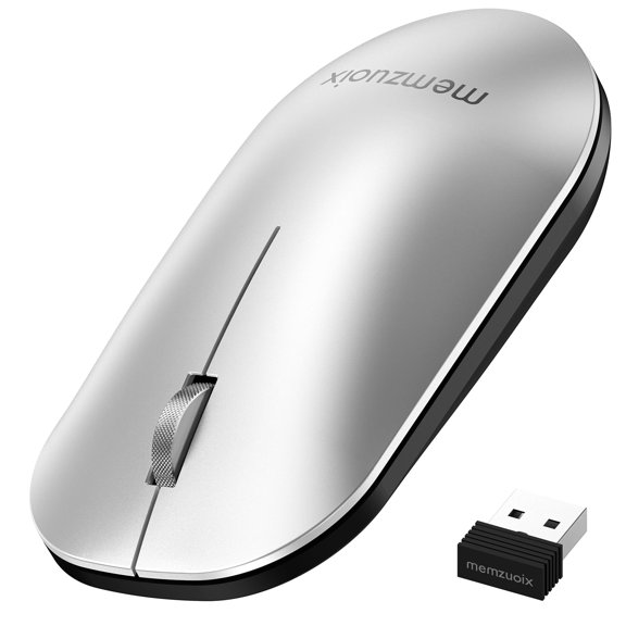 qaf Wireless Mouse 2.4GHz Silent Click 1600 DPI Precision Optical Sensor, Compact Lightweight Portable Mouse with USB Receiver, Plug & Play for PC, Laptop, MacBook, Chrome OS (Silver)