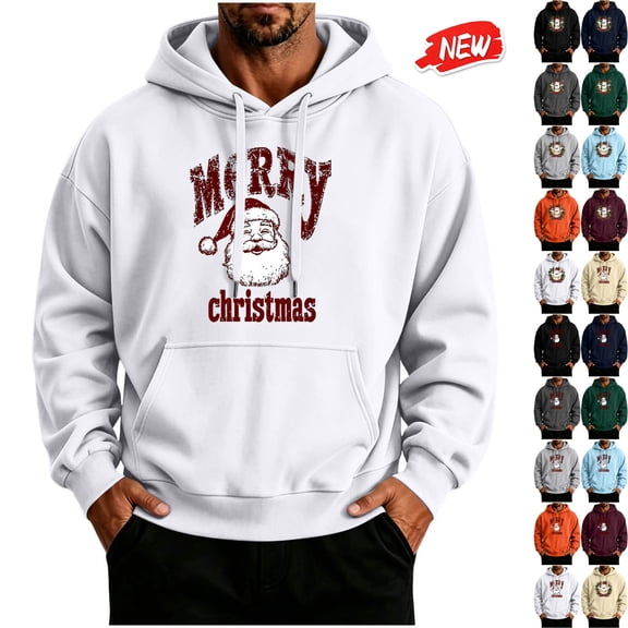 qafoshin Christmas Print Hoodies for Men Fall Fashion Casual Long Sleeve Winter Pullover Tops with Pocket