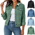thumbnail image 1 of qafoshin Crop Denim Jackets for Women Lapel Solid Casual Long Sleeve Tops Trendy Button Down Jean Coat, 1 of 7