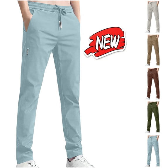 Solid Vcolor qafoshin Drawstring Elastic Waistband Pants Business Casual Straight ...