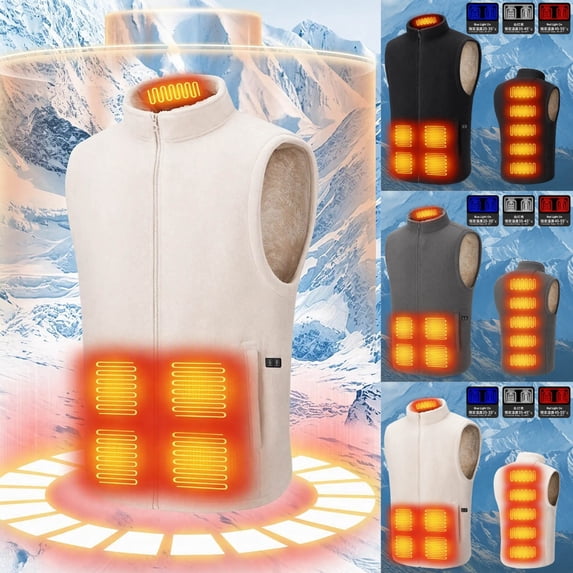 qafoshin Electric Heated Vest Tops for Men Outdoor Winter Warm Fleece-lined Heated Jacket with 10 Adjustable Heat Zones