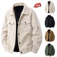thumbnail image 1 of qafoshin Fleece Lined Corduroy Jacket for Men Fashion Button Lapel Collar Trucker Jacket Business Casual Solid Color Winter Coat with Flap Pockets, 1 of 9