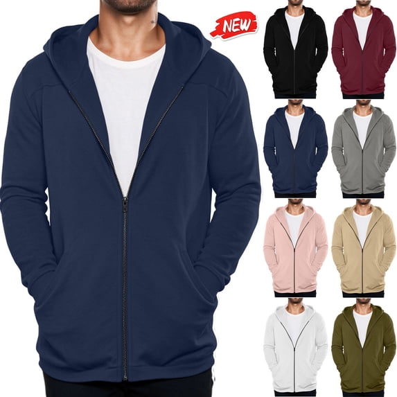 qafoshin Full-Zip Hoodies for Men Casual Trendy Solid Color Long Sleeve Loose Fit Fall Sweatshirt Jackets with Pockets