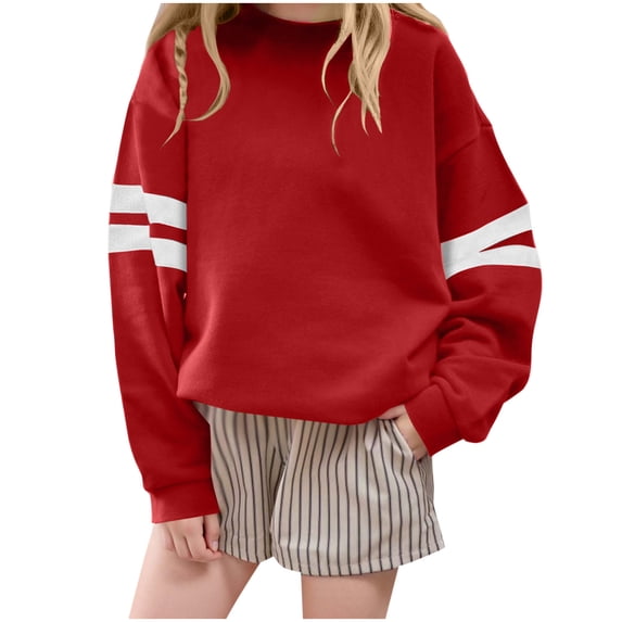 qafoshin Girls Oversized Fleece Sweatshirts Color Block Long Sleeve Casual Shirts Fall Crew Neck Pullover Tops 1-13Y