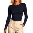 thumbnail image 1 of qafoshin Long Sleeve Shirts for Women Casual Crew Neck Slim Tops Solid Color Pullover Basic Tees, 1 of 6