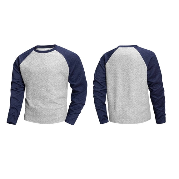 qafoshin Men Raglan Long Sleeve Pullover Tops, Fashion Textured Knit Crew Neck Shirts, Winter Casual Color Block Sweatshirts