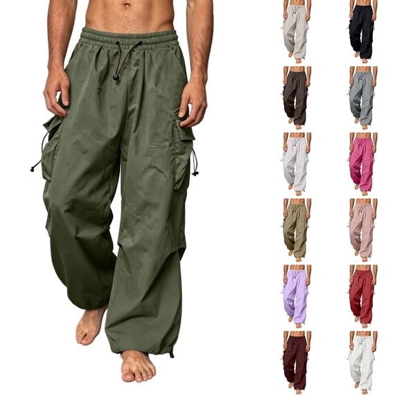 Multiple Cargo qafoshin Men’s Baggy Cargo Pants Adjustable Drawstring Elastic Waist ...