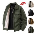 thumbnail image 1 of qafoshin Men's Fleece Lined Corduroy Jacket Fashion Casual Long Sleeve Button Lapel Collar Winter Coat Busines Solid Trucker Jacket with Flap Pocket, 1 of 5